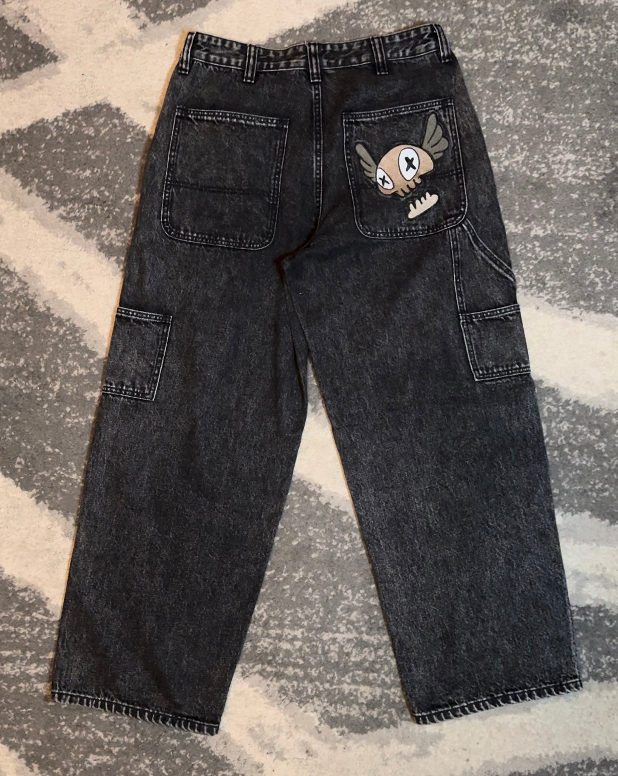 Baggy Denim Double Knee Pants