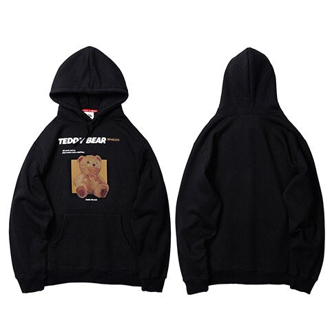 Teddy Bear Print Retro Hoodie