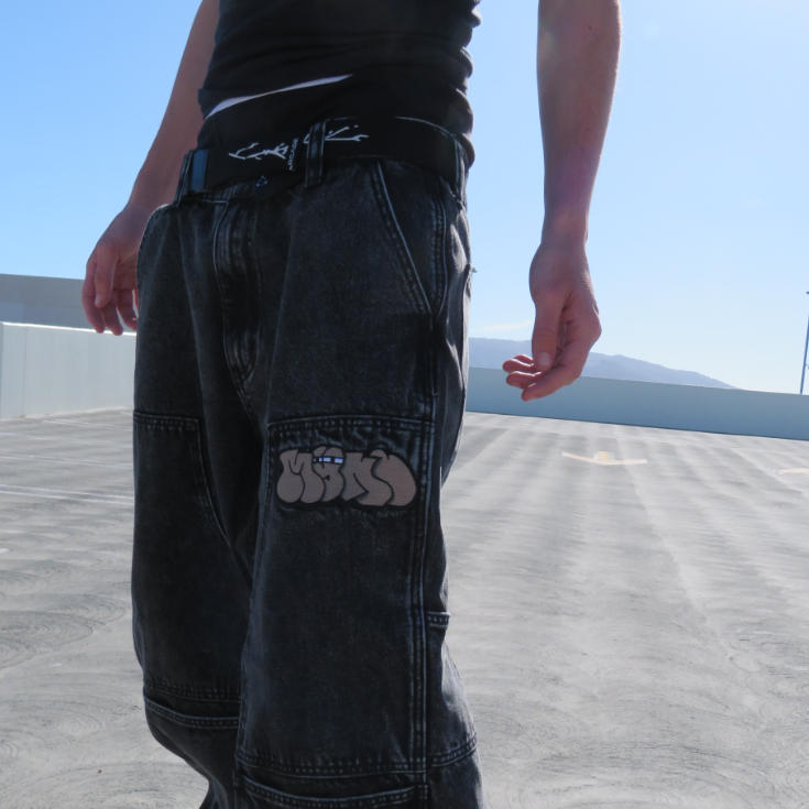 Baggy Denim Double Knee Pants