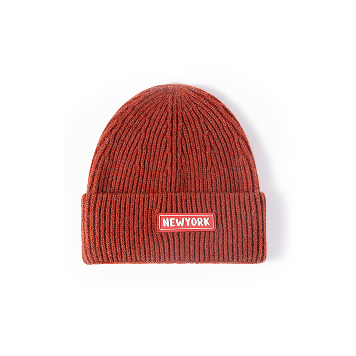 NEWYORK Patch Rib-Knit Cuffed Beanie