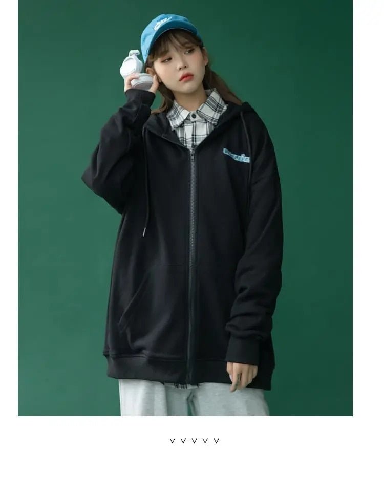 Korean Loose Zippered Hoodie