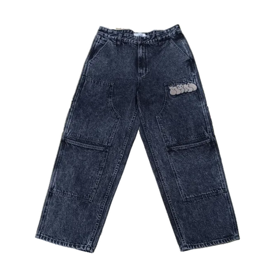 Baggy Denim Double Knee Pants