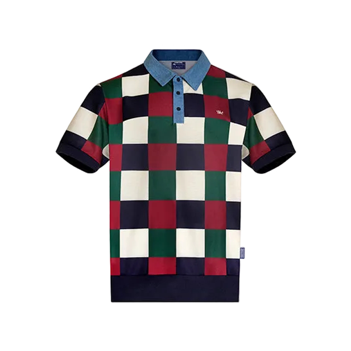 Denim Collar Checkered Polo