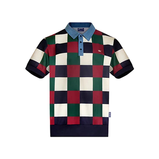 Denim Collar Checkered Polo