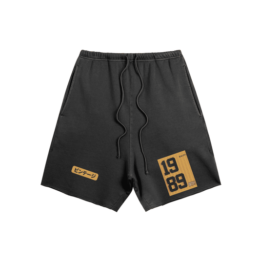 Japanese "Vintage" Script Raw Hem Shorts