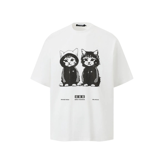 Cat Graphic Round Neck T-Shirt